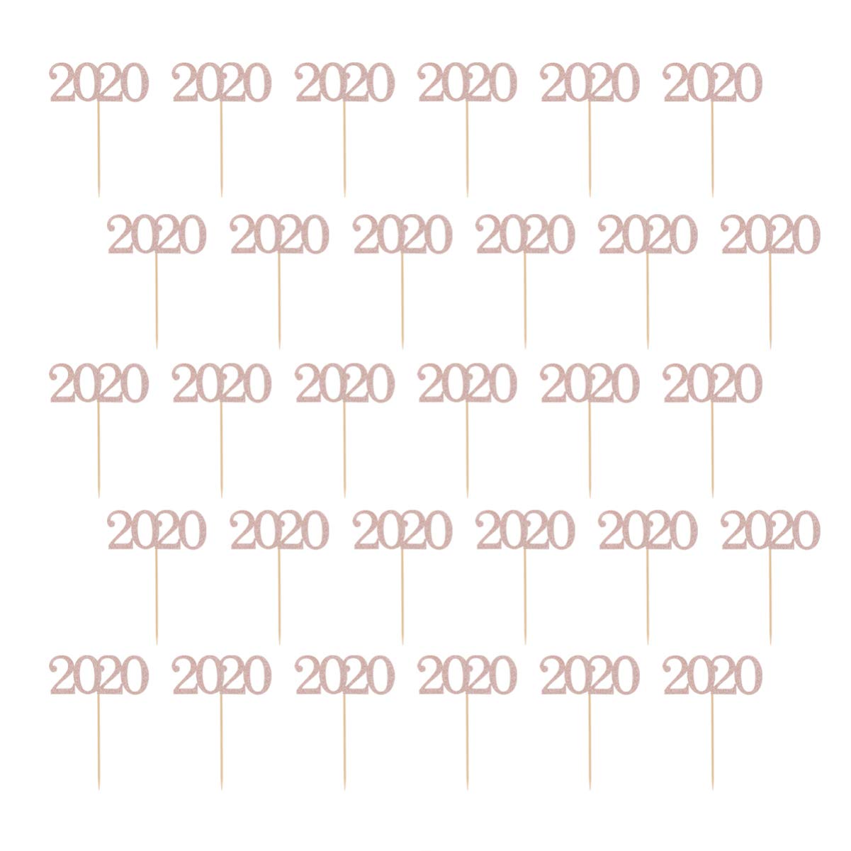 YARNOW 30pcs 2020 Rose Gold Glitter Cupcake Toppers - Christmas Cake Decorations, Birthday Party Supplies for Holiday Baking, Wedding & Baby Shower Desserts