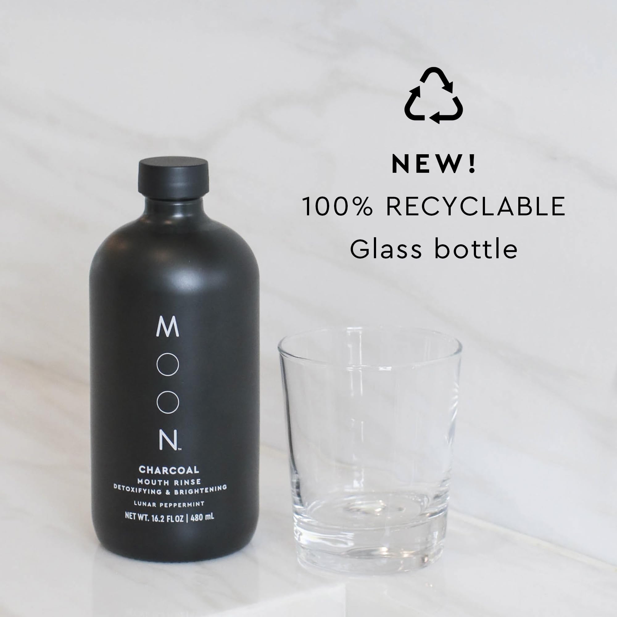 MOON Charcoal Teeth Whitening Mouthwash for Adults - Alcohol & Fluoride Free, Non-Abrasive Activated Charcoal Formula - Enamel Safe, No-Burn Oral Rinse - Promotes Healthy Gums & Fresh Breath (16.2 Fl Oz) - Perfect for Daily Use, Travel & Post-Dental Care Whitening Maintenance