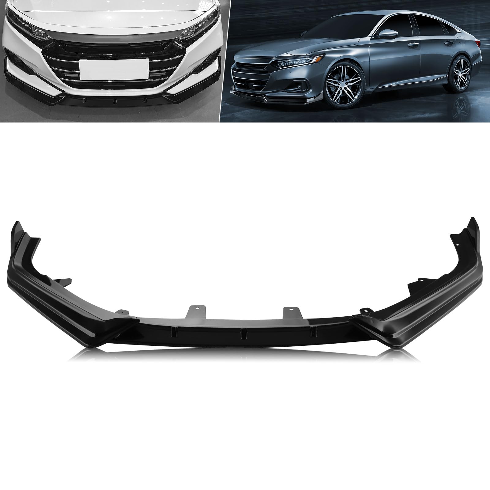 MotorFansClub 3-Piece Front Bumper Lip Splitter for Honda Accord 2021-2022 | Glossy Black Bumper Spoiler | Enhances Aerodynamics & Sporty Look | Perfect for Car Enthusiasts & Street Racing