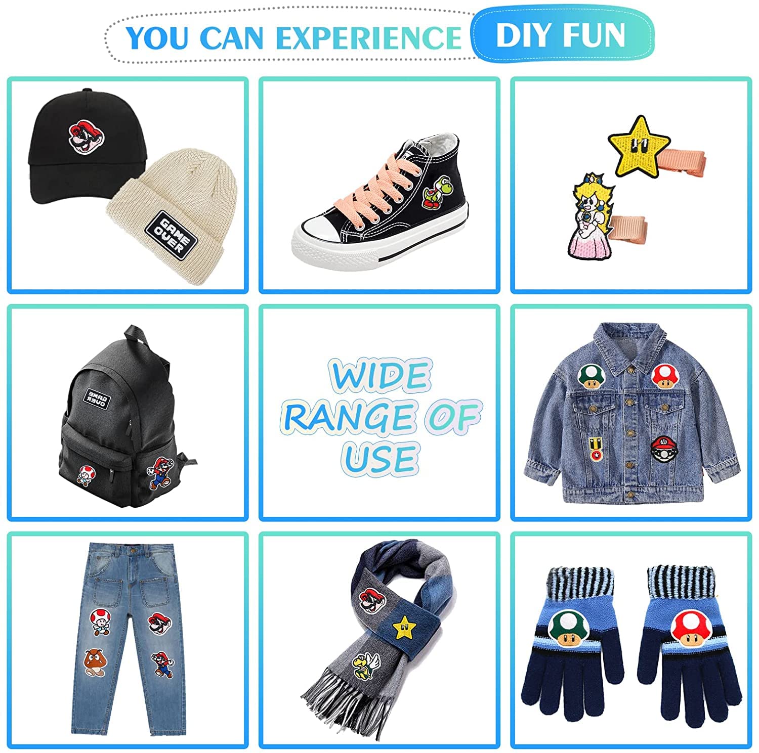 16 Pieces Embroidered Iron On & Sew On Patches - Cute Cartoon Anime Fabric Repair Patches for Clothes, Jeans, Jackets, Hats & Backpacks - Perfect for DIY Fashion, Costumes & Personalizing Kids/Adult Apparel