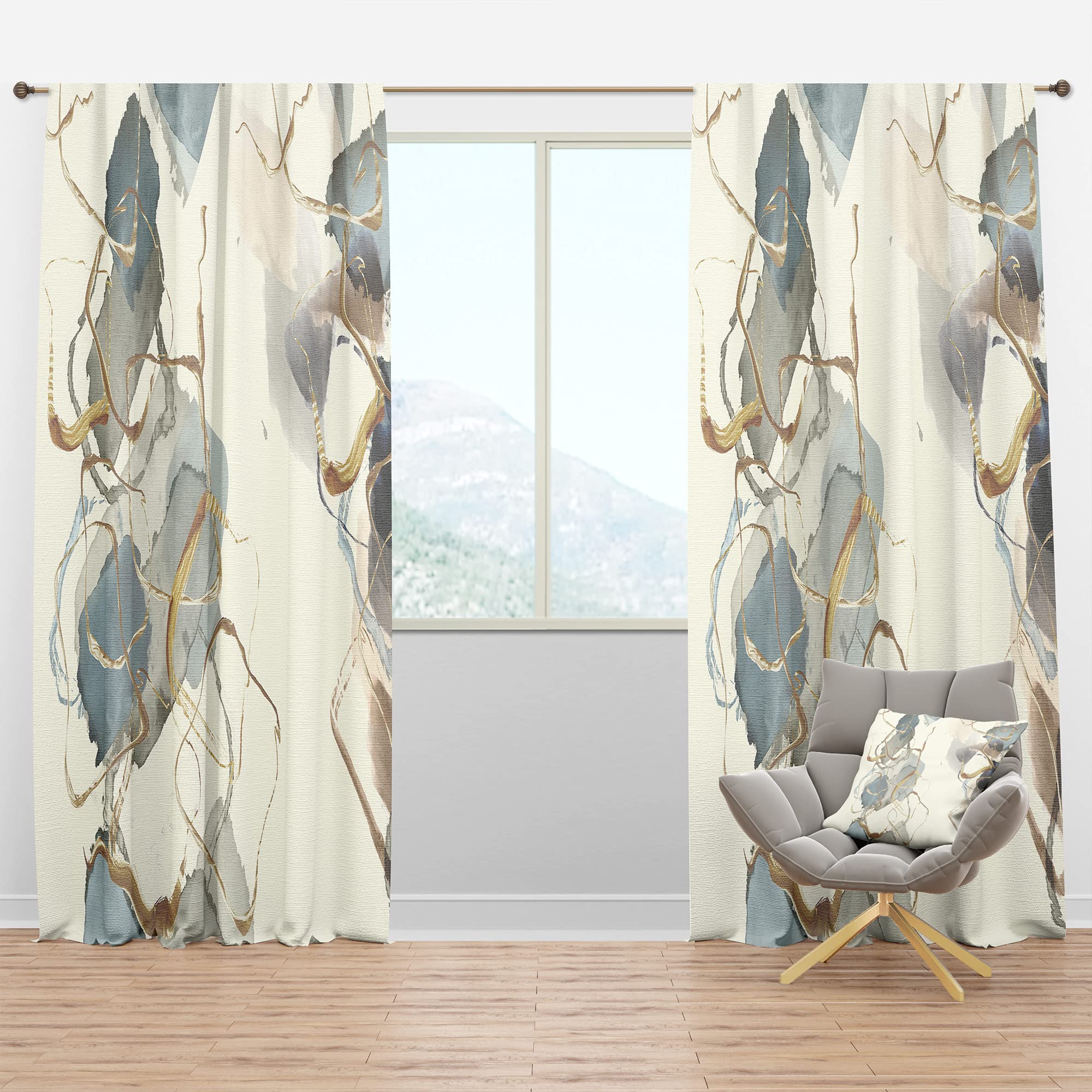 DesignQ Blackout Curtains 'Gold Glam Squares VI' - Thermal Insulated Single Panel (52x95 inches) for Bedroom & Living Room - Noise Reducing & Energy Saving Window Drapes for Better Sleep & Home Decor