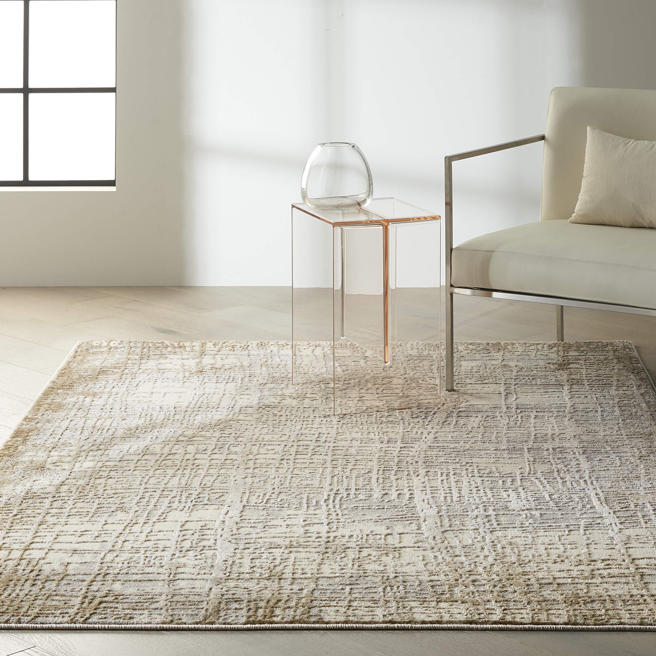 Calvin Klein Rush Ivory/Taupe 4x6 Area Rug - Modern Abstract Design, Easy Clean & Non-Shedding - Perfect for Bedroom, Living Room, Dining Room & Kitchen Decor
