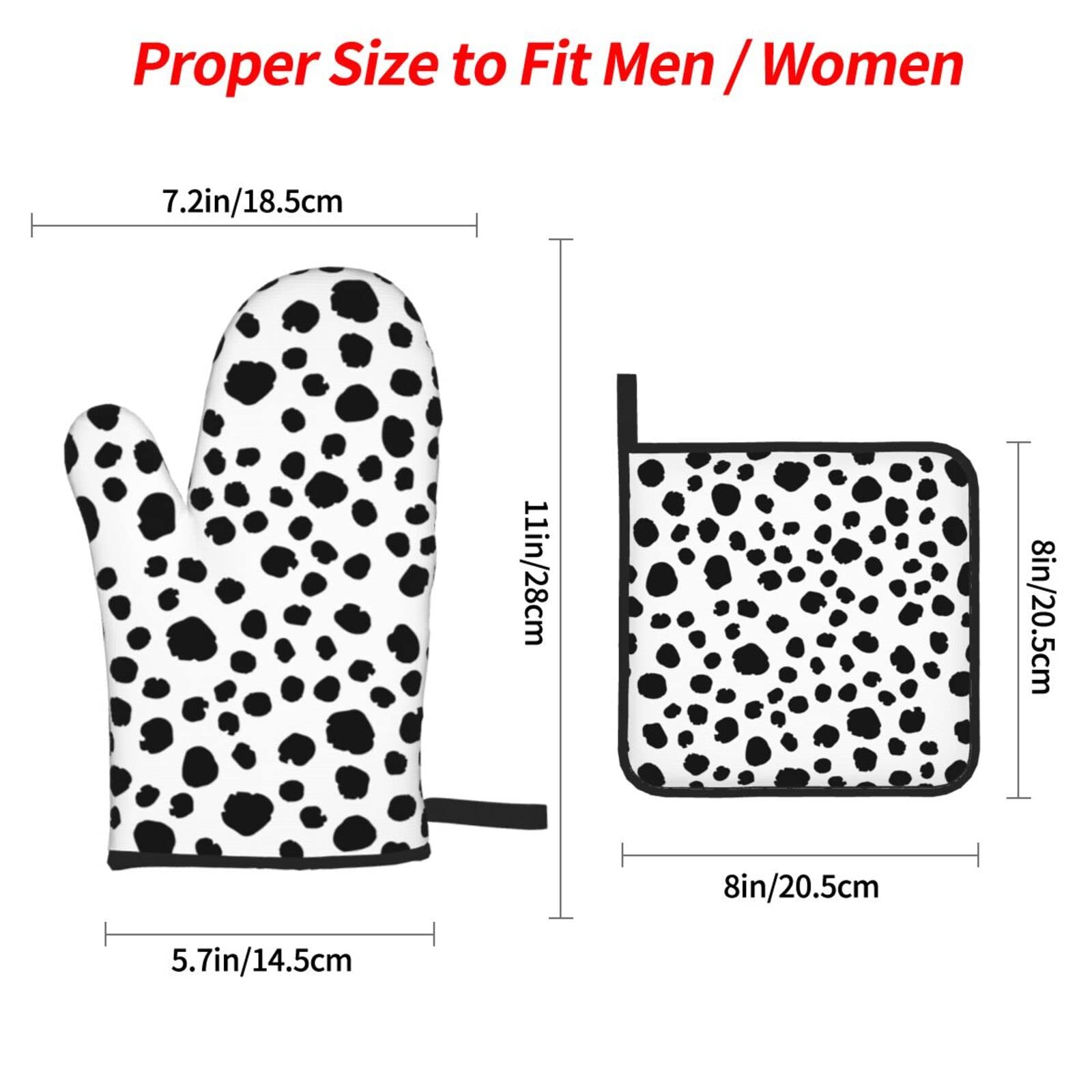 Heat Resistant Black Dots Oven Mitts & Pot Holders Set - Non-Slip Kitchen Gloves for Cooking, Baking, Grilling & BBQ (4-Piece Set) - Perfect for Hot Pans, Baking Sheets & Outdoor Barbecues