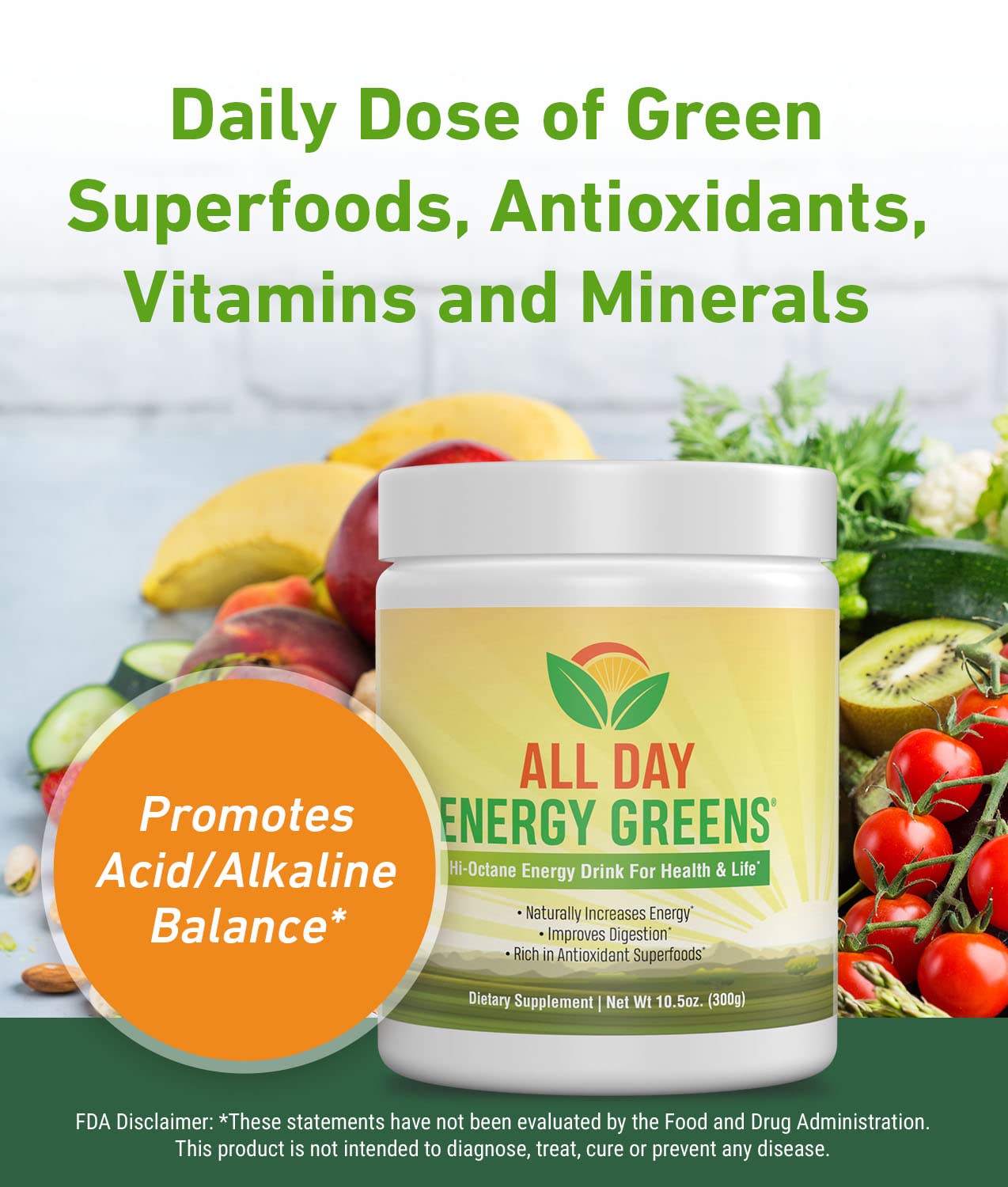 IVL - All Day Energy Greens Powder Superfood Supplement - Organic Super Greens Blend for Optimal Nutrition, Energy & Digestion - Green Juice Boost for Smoothies, Shakes & Healthy Lifestyle