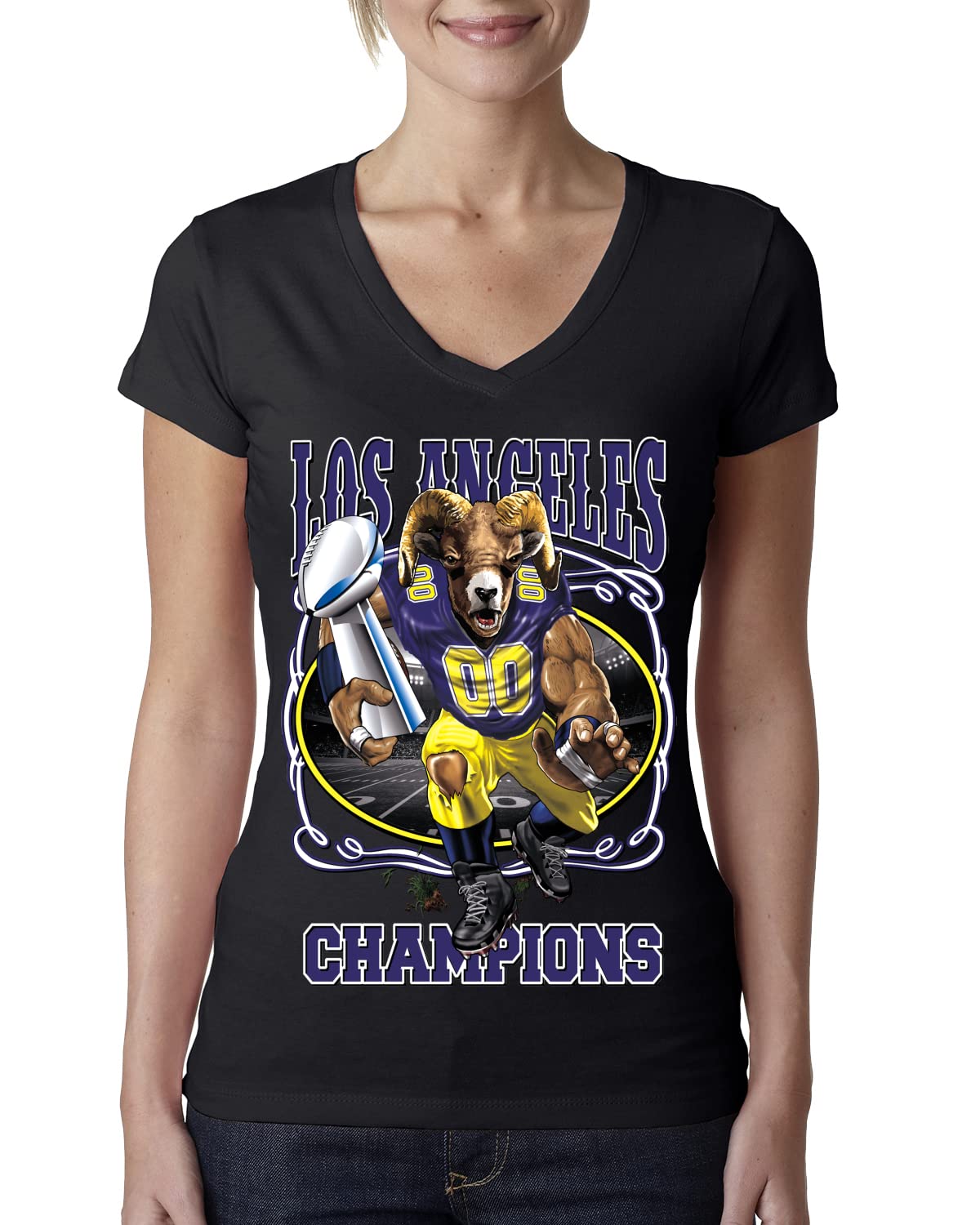 Wild Bobby Los Angeles Fans Fantasy Football V-Neck Tee for Women & Juniors - Perfect for Game Day, Sports Events & Casual Wear