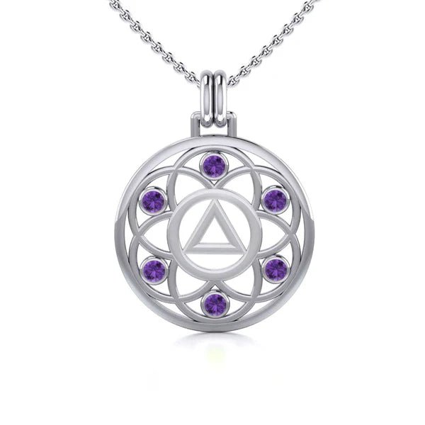 Flower of Life Sterling Silver Recovery Pendant with AA or NA Symbol & Genuine Gemstone - Spiritual Healing Jewelry for 12-Step Programs, Sobriety Gifts, and Meditation Accessories