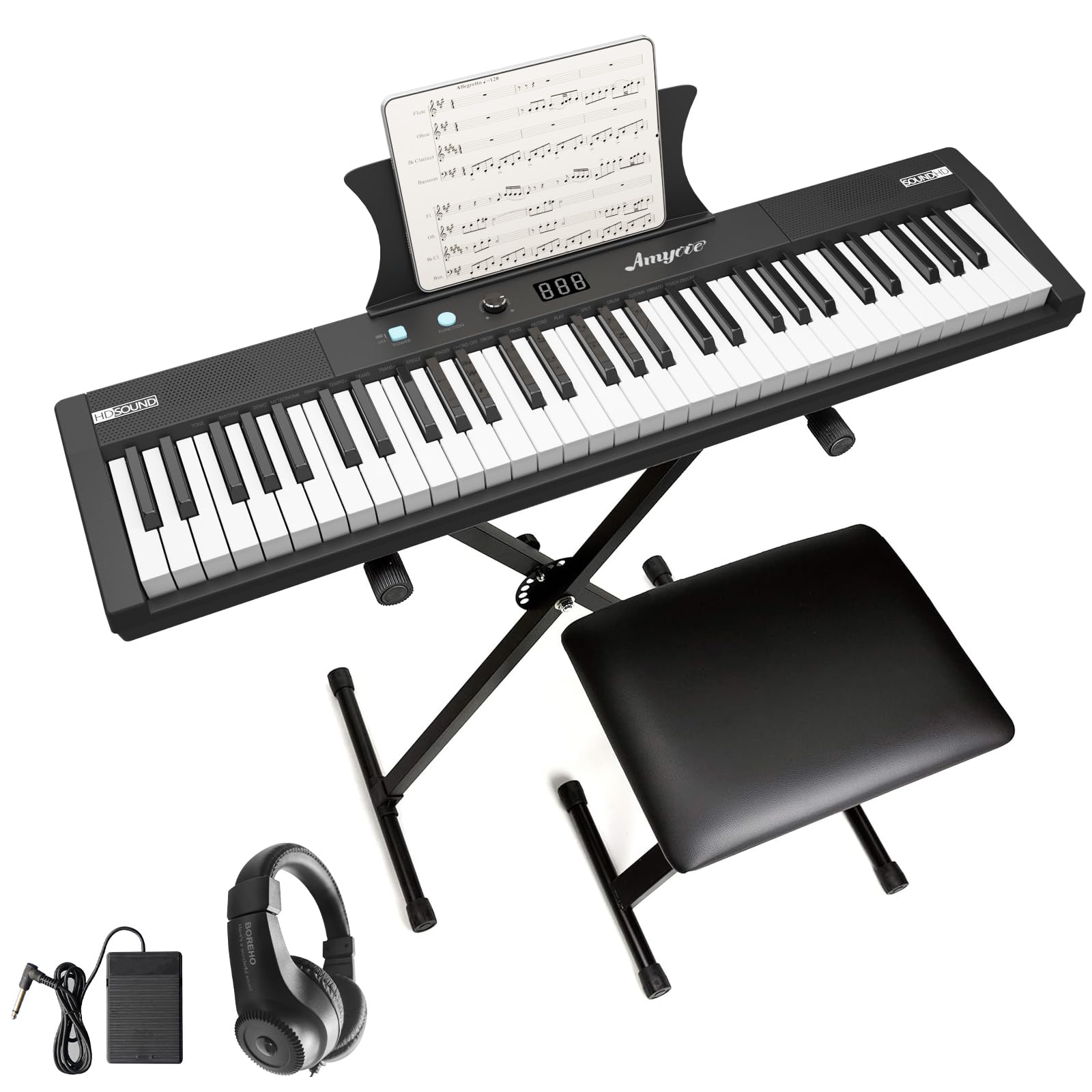 61-Key Portable Electric Piano Keyboard with Semi-Weighted Keys - Professional Digital Piano for Beginners & Adults - Includes Power Supply, Built-In Speakers, Sustain Pedal, Stand & Stool - Perfect for Home Practice, Music Lessons, Birthday & Christmas Gifts