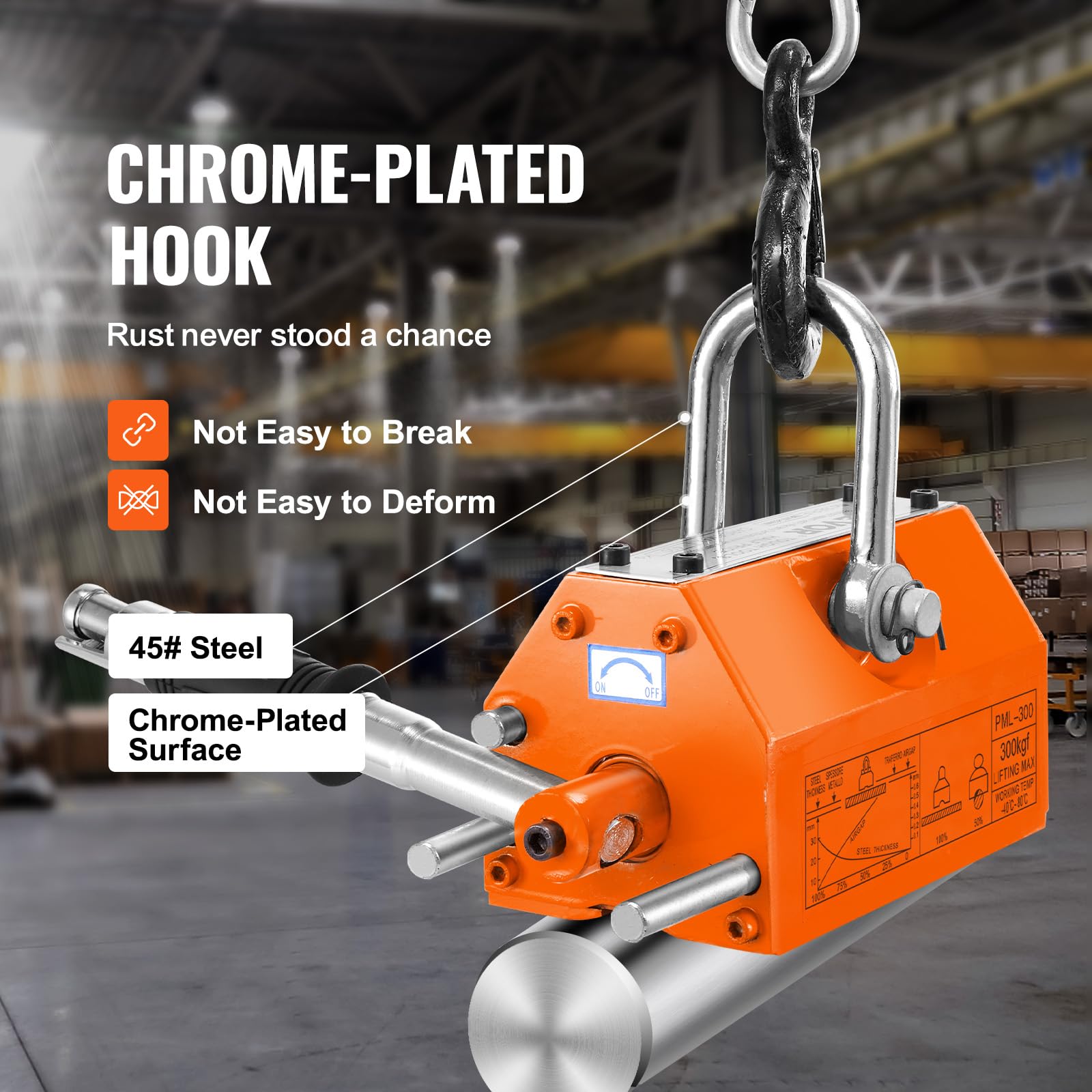 VEVOR 660 lbs Magnetic Lifter - 300 kg Pulling Capacity, 2.5 Safety Factor, Heavy Duty Neodymium & Steel Lifting Magnet with Release Mechanism - Perfect for Hoists, Shop Cranes, Metal Blocks, Wooden Boards & Industrial Material Handling