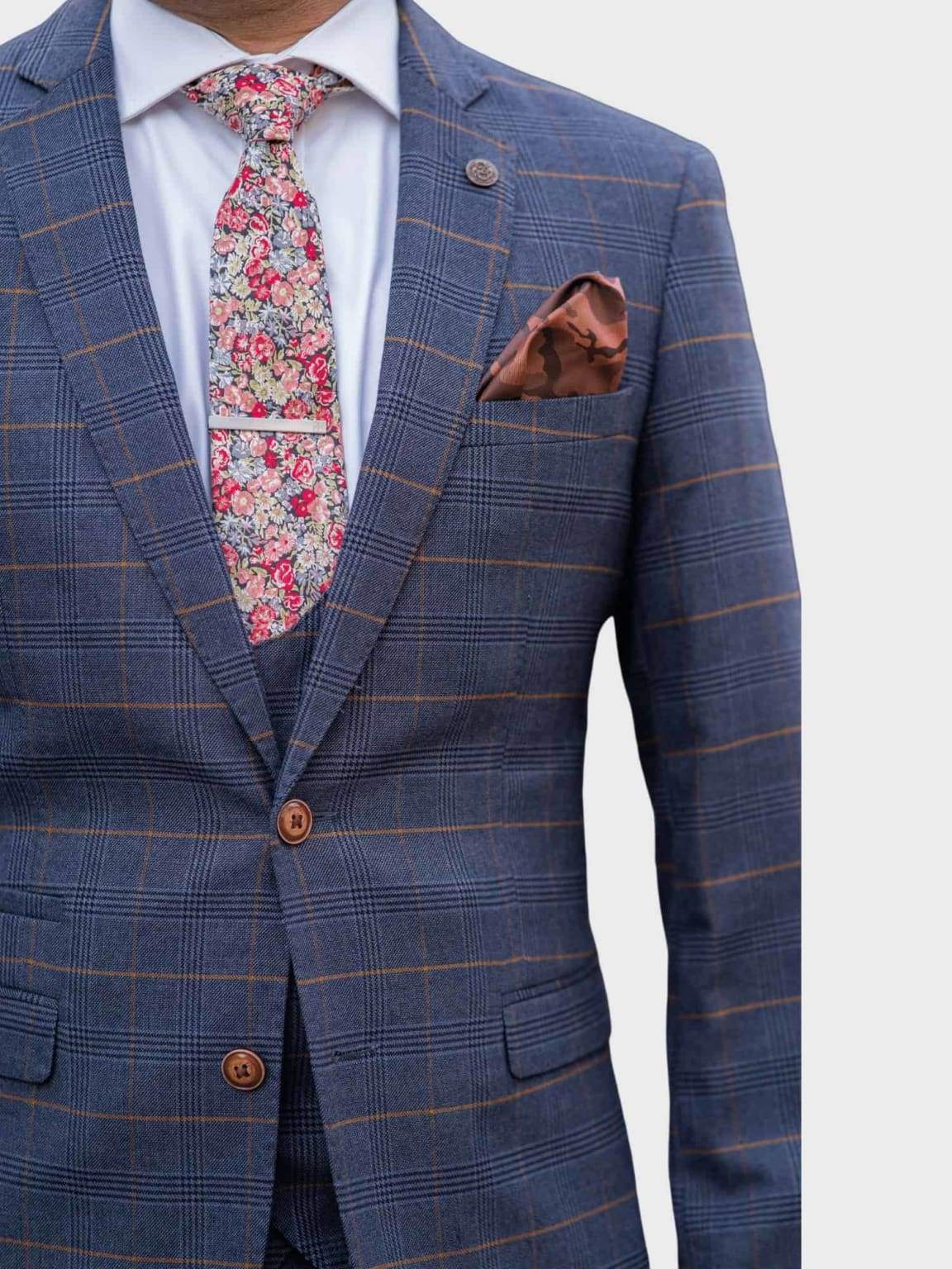Marc Darcy Jenson Men's 3-Piece Navy Check Suit - Premium Wool Blend Business Formal Attire for Weddings, Office & Special Occasions