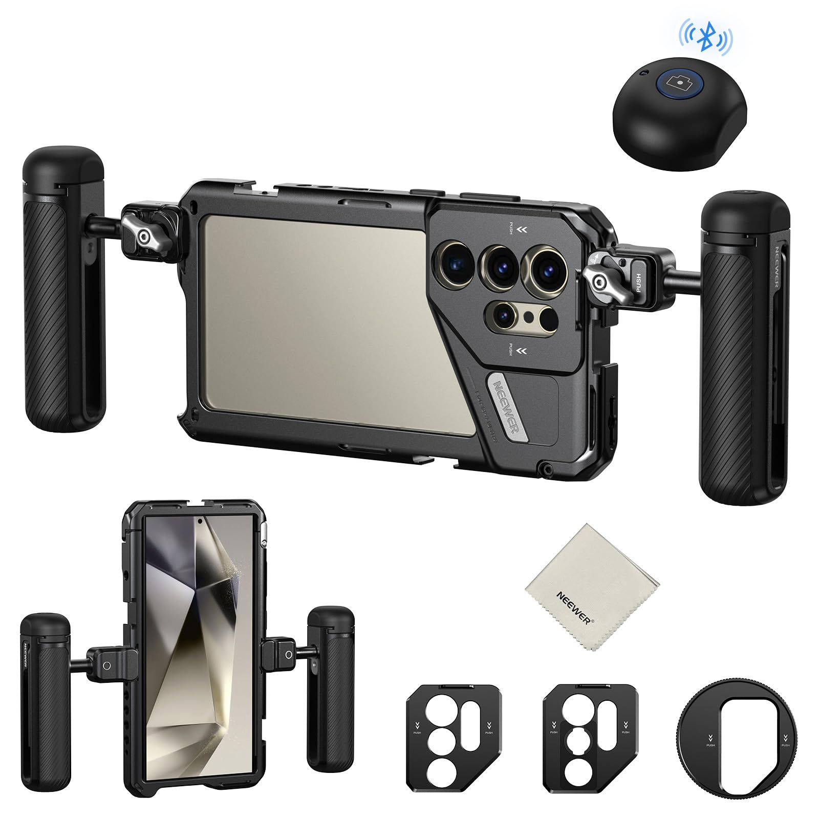NEEWER PA042 S24 Ultra Phone Cage Video Rig Stabilizer Kit with Quick Release Handle, Bluetooth Shutter, 67mm Filter & Lens Adapters - Perfect for Smartphone Filmmaking, Vlogging, and Mobile Photography