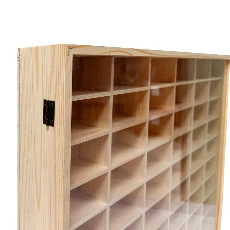 Wooden Wall Mount Display Case for Hot Wheels & Matchbox 1/64 Scale Diecast Cars - Dust Resistant Door Holds 60 Model Cars - Perfect for Collectors & Toy Car Storage Organization (Home Office, Man Cave, Kids Room Decor)