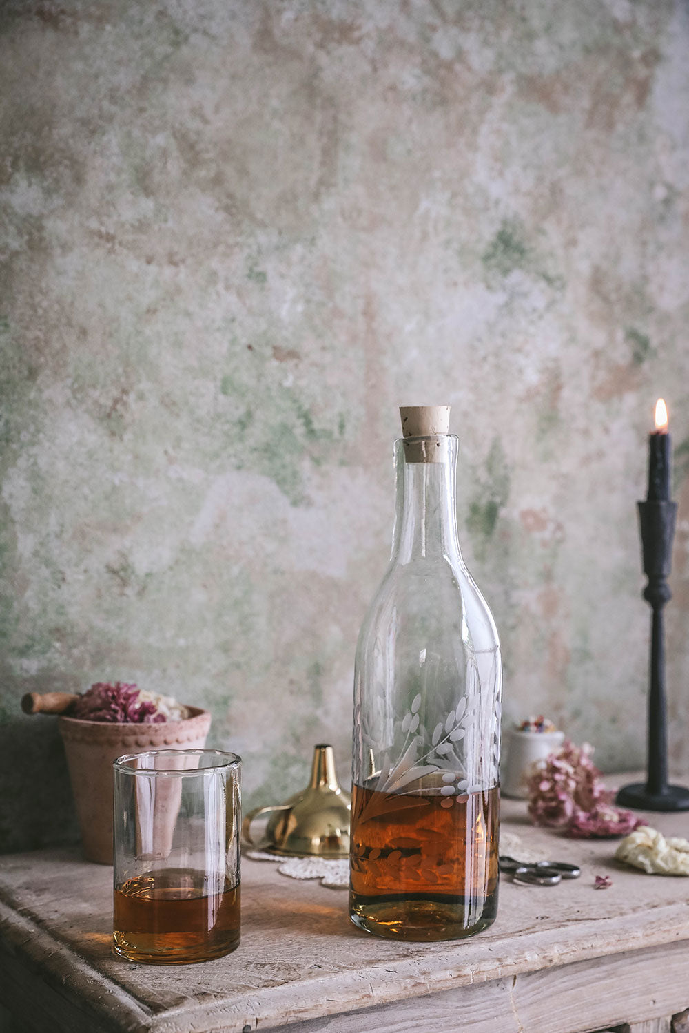 Handblown Etched Glass Bottle - Unique Decorative Vase for Home, Wedding, or Gift - Perfect for Floral Arrangements and Table Centerpieces