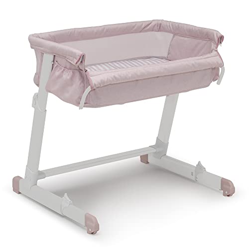 GAP BabyGap Whisper Bedside Bassinet Sleeper - Breathable Mesh, Adjustable Height, Lightweight Portable Crib - Sustainable Materials, Pink Stripes | Perfect for Newborns, Nursery & Travel