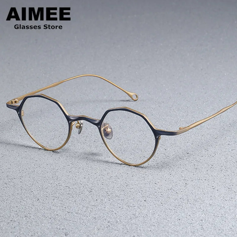 Aimee Unisex Full Rim Polygon Round Titanium Eyeglasses 5973 - Lightweight Durable Frame for Men & Women - Perfect for Reading, Work, and Everyday Fashion