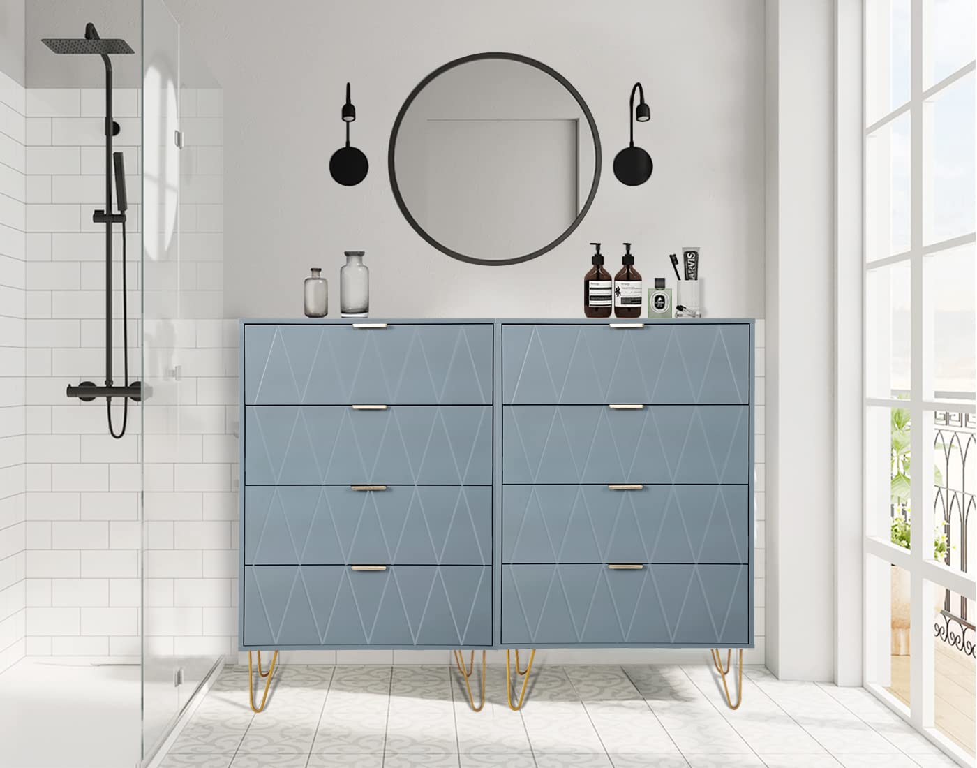 Anbuy 4-Drawer Dresser with Metal Legs - Tall Storage Cabinet Organizer for Bedroom, Living Room & Closet - Blue Set of 2 - Perfect for Small Spaces & Apartment Organization