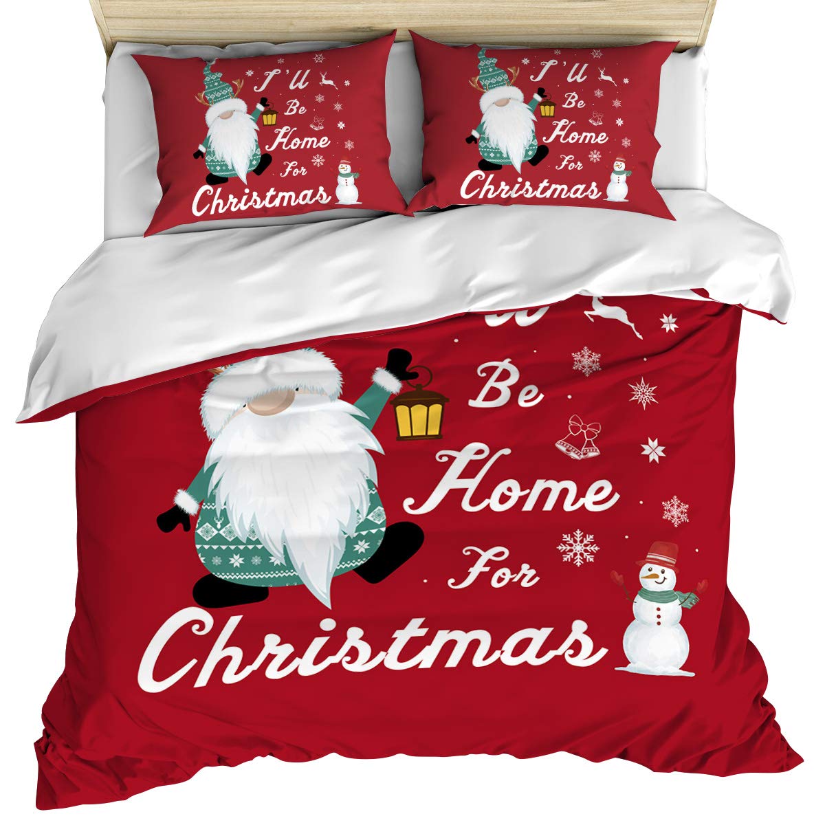 Luxury Christmas Gnomes Snowman Plaid Duvet Cover Set - Full Size 3 Piece Bedding with Pillow Shams | Soft Cotton Winter Snowflake Reindeer Farm Design | Washable & Durable for Cozy Bedroom Decor | Perfect for Holiday Season, Guest Rooms & Winter Themed Home Styling