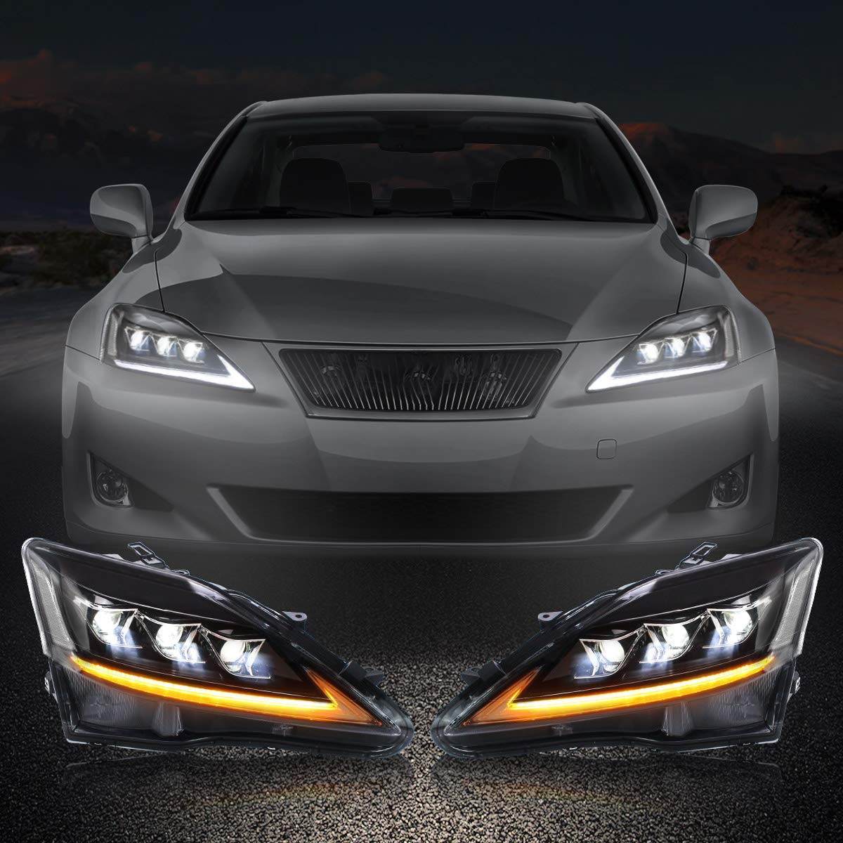 VLAND LED Headlights for Lexus IS 2006-2012 - Sequential Turn Signal for Night Driving