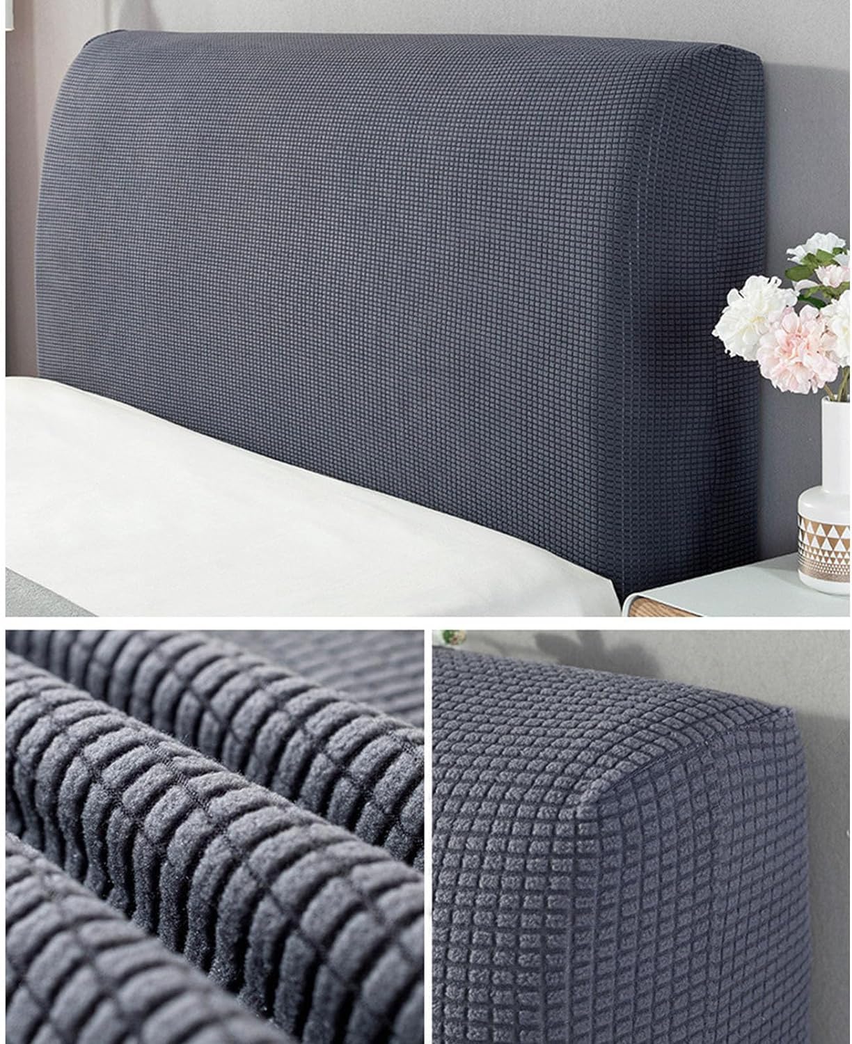 Stretch Headboard Slipcover - Queen Size (1.5m/43-67in) Navy Blue Jacquard Fabric Dustproof Protector for Upholstered Bed Headboards | Perfect for Bedroom Decor, Home Styling & Dust Protection