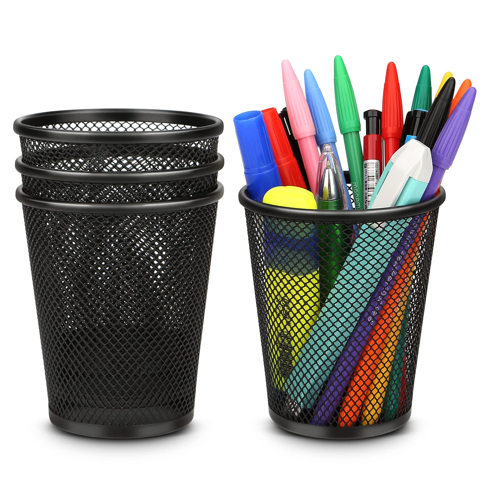 4 Pack Mesh Metal Pen Holder for Desk - Stylish Pencil Cup & Organizer for Office, School, or Home Workspace | Perfect for Organizing Pens, Markers, and Office Supplies