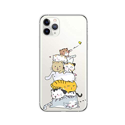 Cute Stacked Cat Design TPU Protective Clear Case for iPhone 11 Pro Max (6.5 Inch) - Funny Cartoon Animal Phone Cover with Shock Absorption | Perfect for Daily Use, Work, Travel & Gift Giving