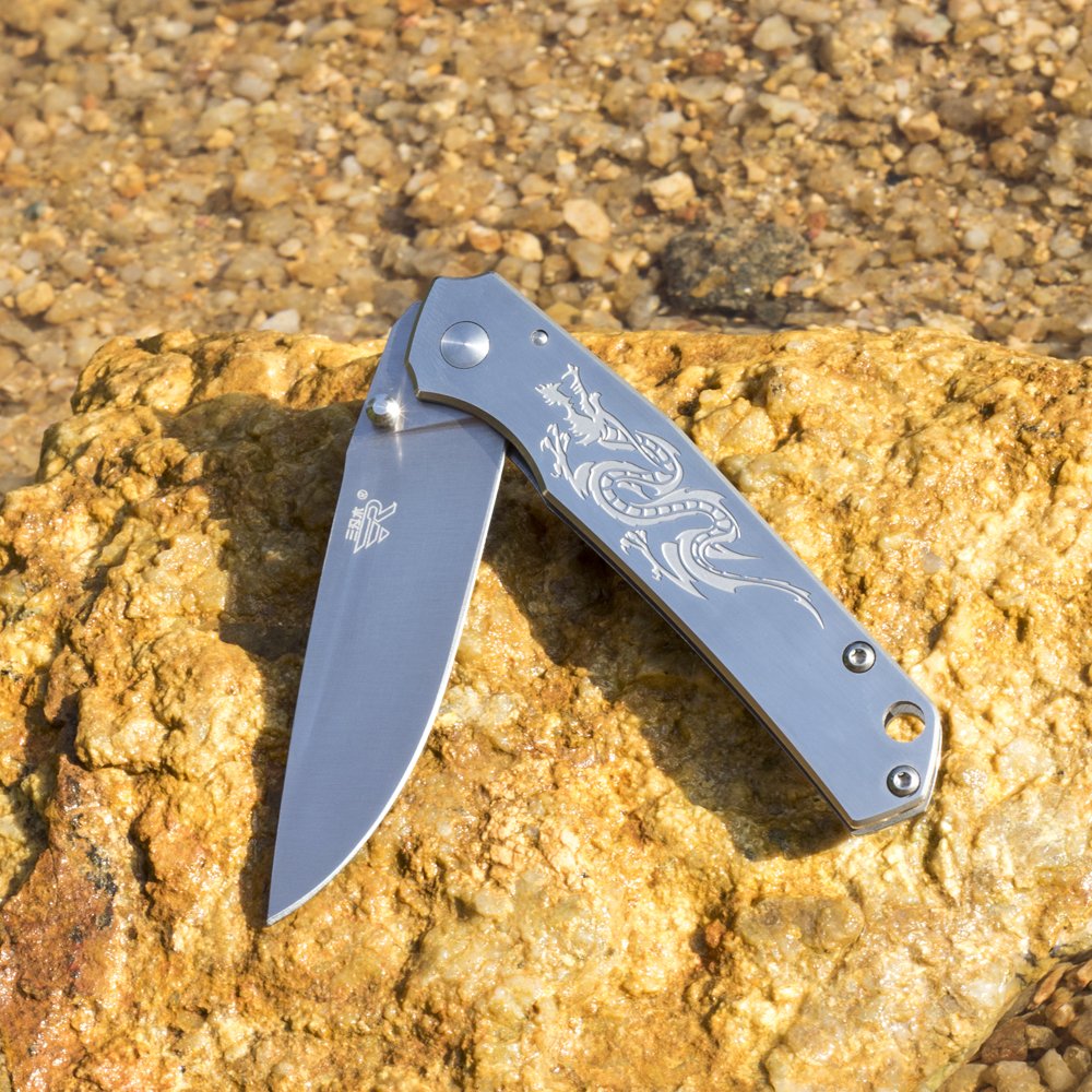 Sanrenmu 7129 EDC Pocket Folding Knife - 12C27 Stainless Steel Blade, 2.56