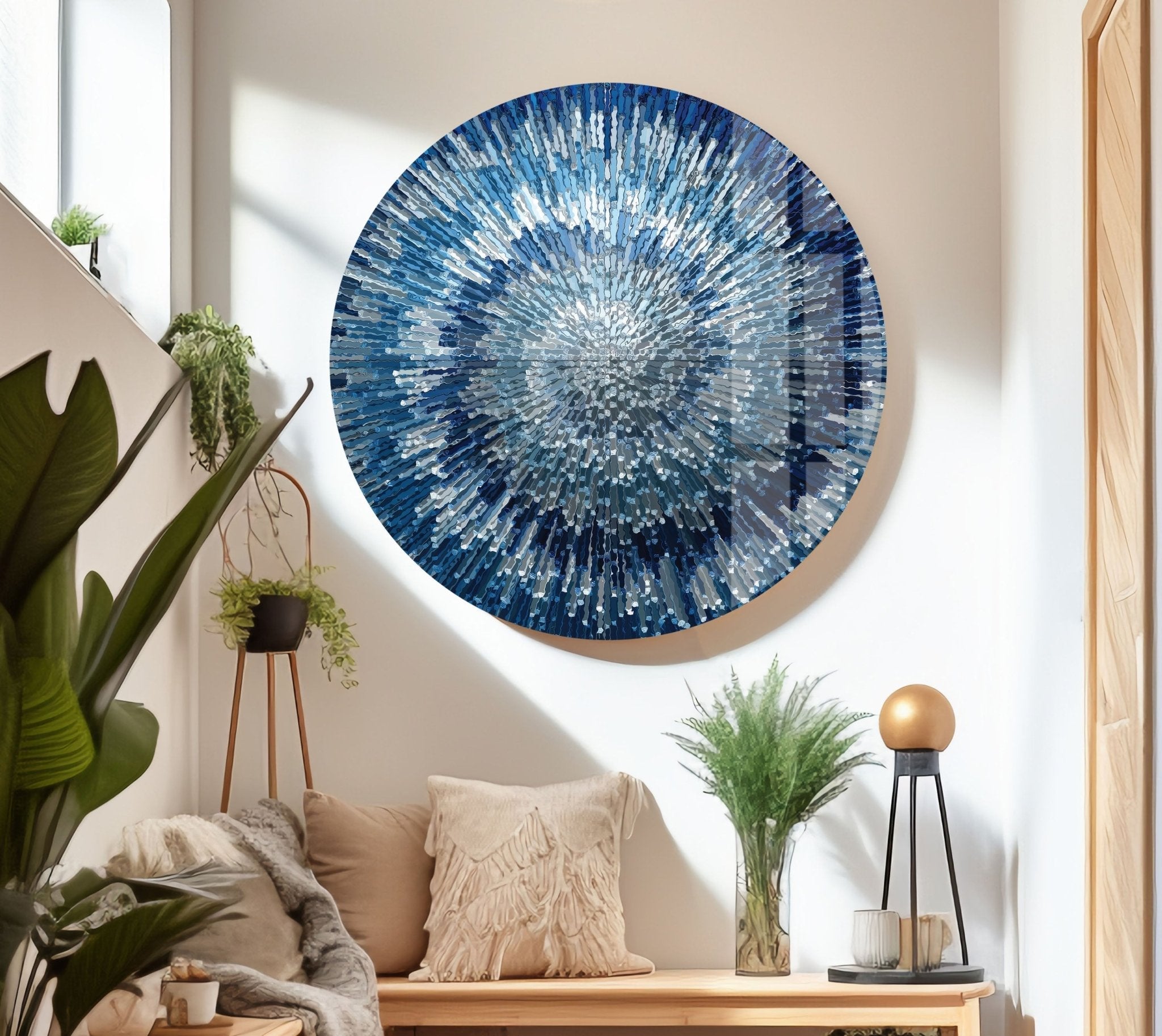 Abstract Blue Textured Glass Wall Art - Modern Handmade Home Decor for Living Room, Bedroom & Office - Unique 3D Wall Sculpture for Contemporary Interior Design