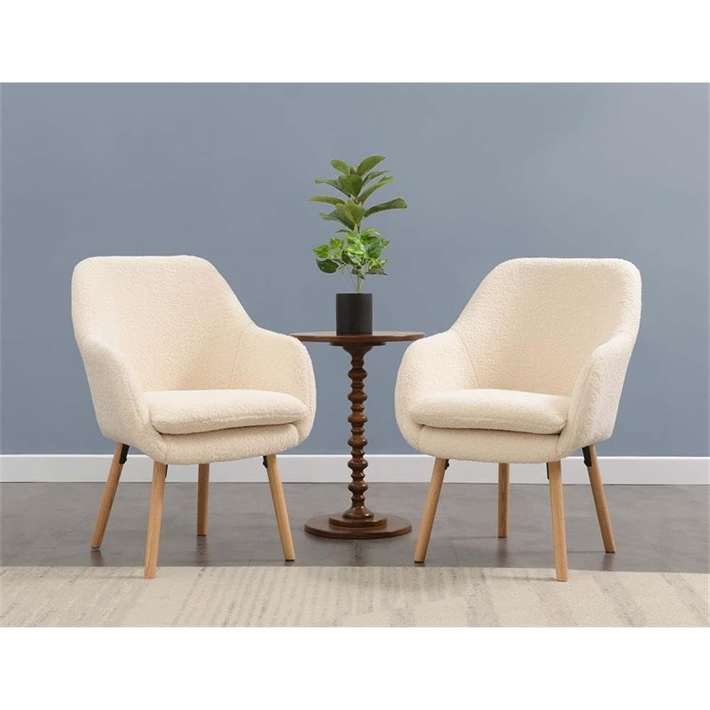 Home Square Charlotte Sherpa Furniture Accent Chair in Off White - Set of 2 Cozy Living Room Chairs for Small Spaces, Perfect for Reading Nook or Bedroom Sitting Area