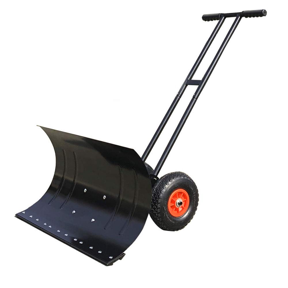 Heavy Duty Snow Pusher Shovel with Pivot Wheels & Adjustable Handle - Winter Snow Removal Tool for Driveways, Sidewalks & Parking Lots