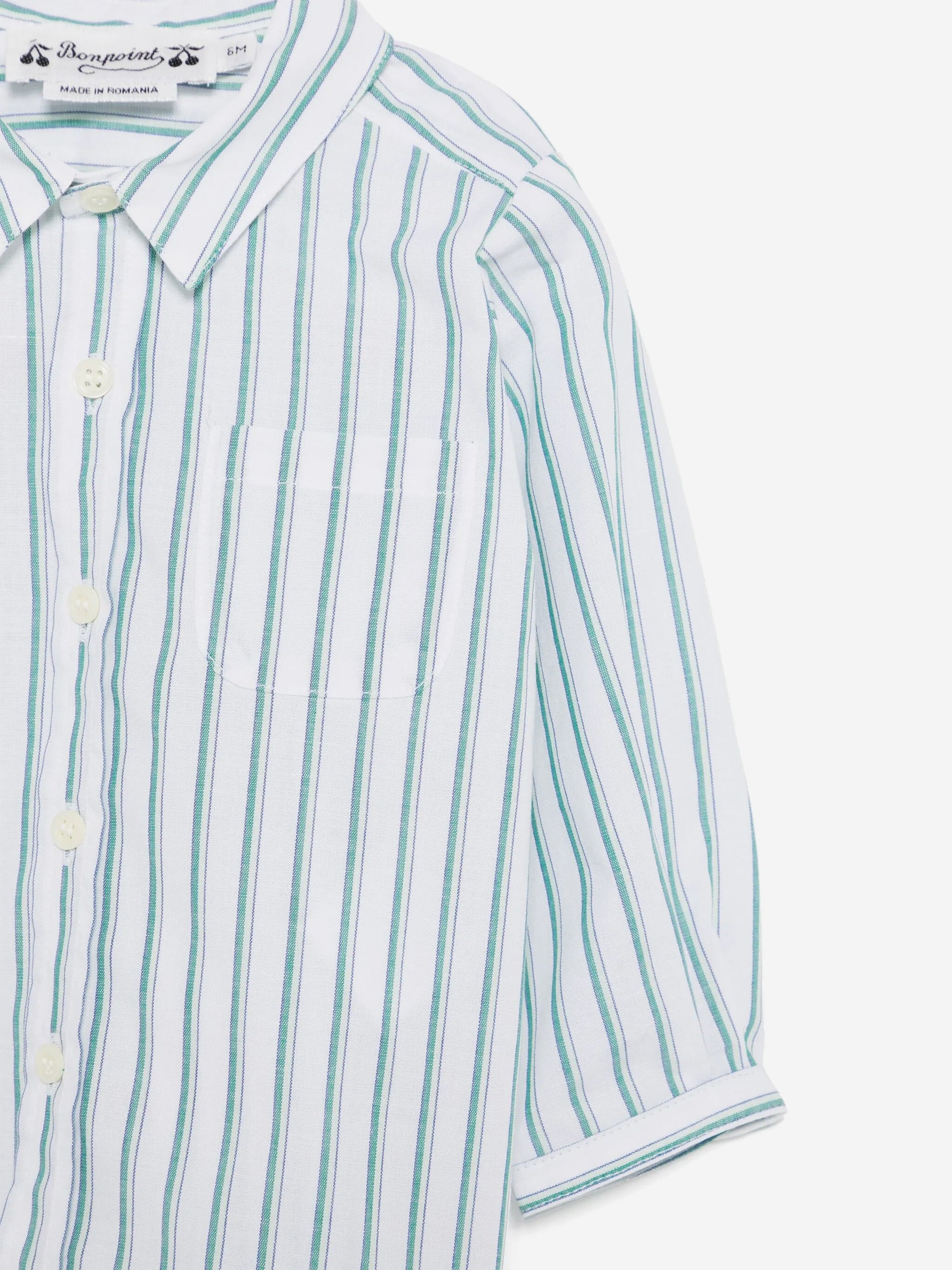 Green Striped Micro Shirt for Baby Boys - Soft & Comfortable Cotton Top for Casual Wear & Special Occasions