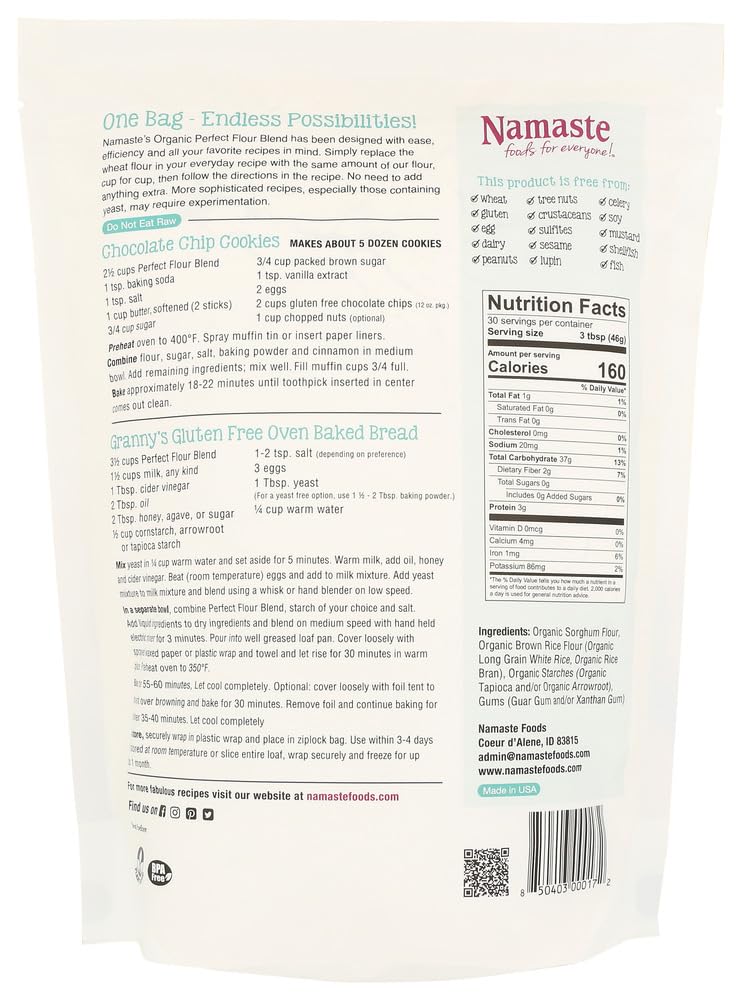 Namaste Foods Gluten Free Perfect Flour Blend - 48oz (Pack of 6) | All-Purpose Baking Flour for Cookies, Cakes & Bread | Vegan, Non-GMO, Kosher Certified