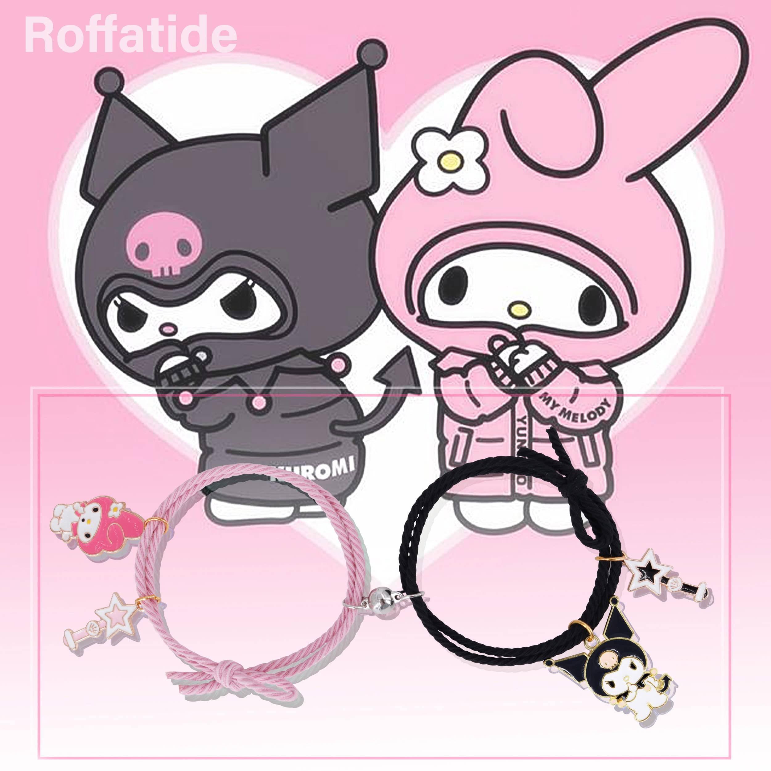 Roffatide Anime Magnetic Bracelets - Adjustable Mutual Attraction Bracelet Set with Elastic Hair Ties for Cosplay, Gift Giving & Everyday Fashion Accessories