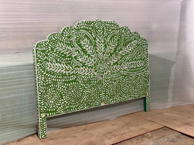Exquisite Green Peacock Mother of Pearl Headboard - Handcrafted Luxury Bed Frame for Master Bedroom & Guest Room Decor