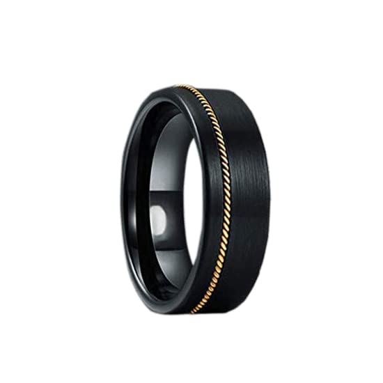 8mm Black Tungsten Guitar String Ring for Men - Offset Bronze Guitar Inlay, Comfort Fit Wedding Band - Perfect Gift for Guitarists & Musicians - Ideal for Performances, Weddings, and Everyday Wear