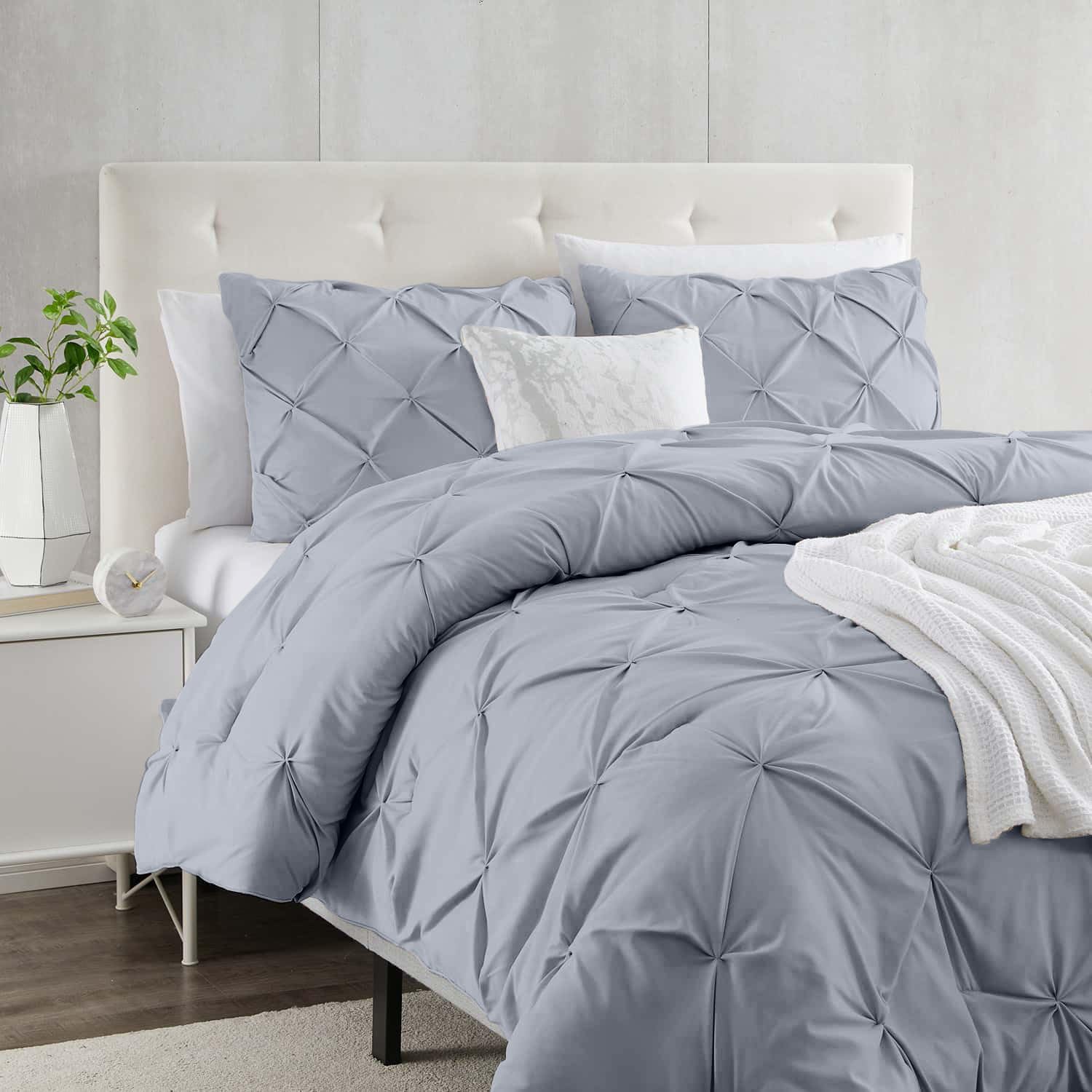 Ice Blue Twin Size Duvet Cover Set - 2 Piece Pintuck Comforter Cover with Button Closure (68x90 inches) & Pillow Sham - Ultra Soft Microfiber Bedding for Kids, Teens & Guest Rooms - Pinch Pleated Design for Modern Bedrooms