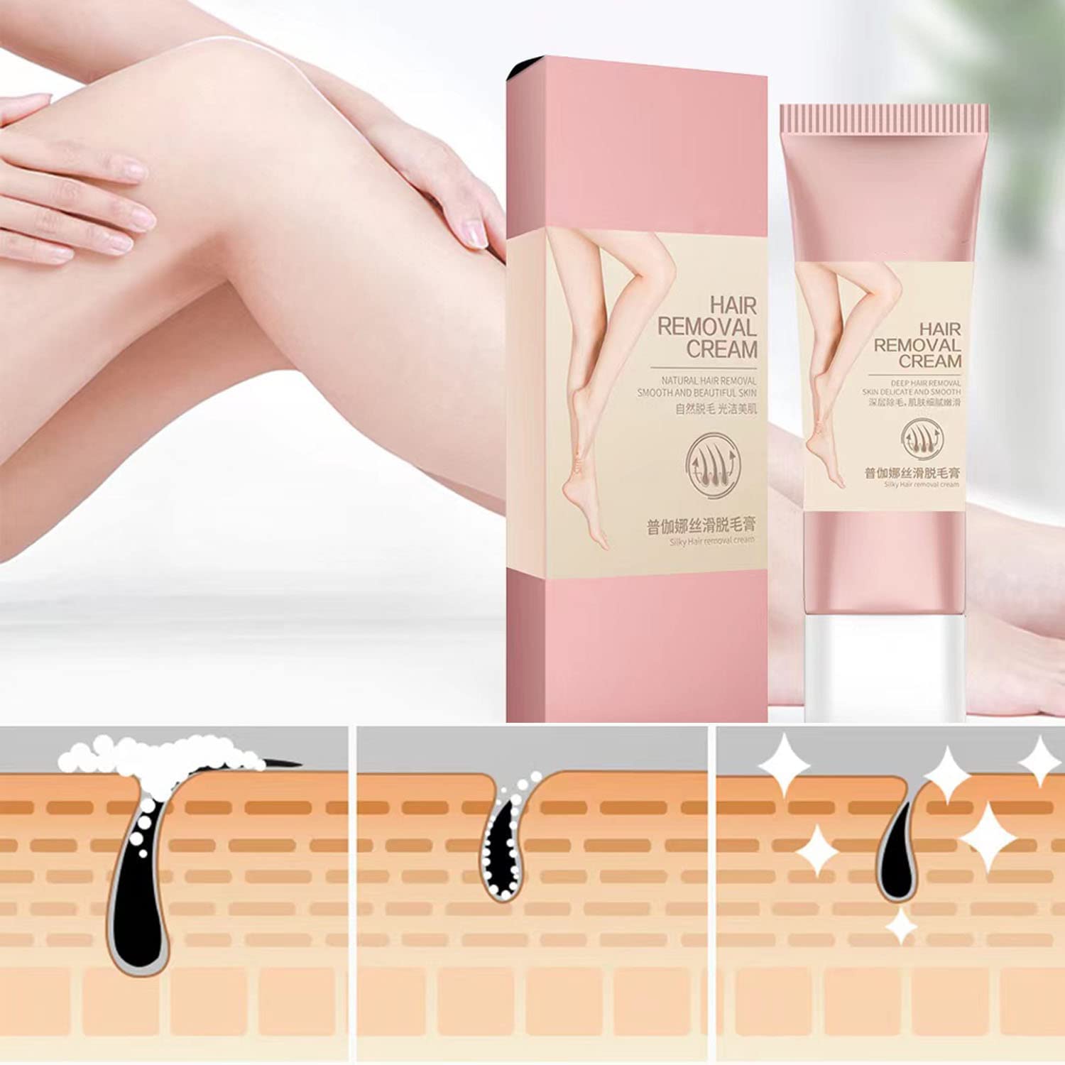 Fourpeopeo Hair Removal Cream for Women & Men - Gentle & Non-Irritating Depilatory Cream for Body, Legs, Arms, Back & Chest - Painless Hair Remover for Smooth Skin - Perfect for Summer, Beach & Swimsuit Season (2 Pack)