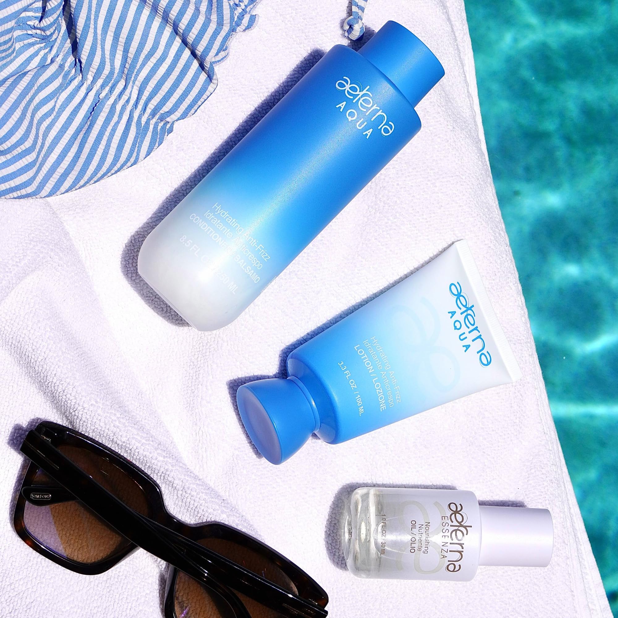Aeterna AQUA Shampoo and Conditioner Set - Natural Hydrating Hair Care with Almond Oil, Linseed Oil & Aloe Vera - Anti-Frizz for All Hair Types - Perfect for Daily Use, Dry/Damaged Hair Repair & Salon-Quality Results at Home