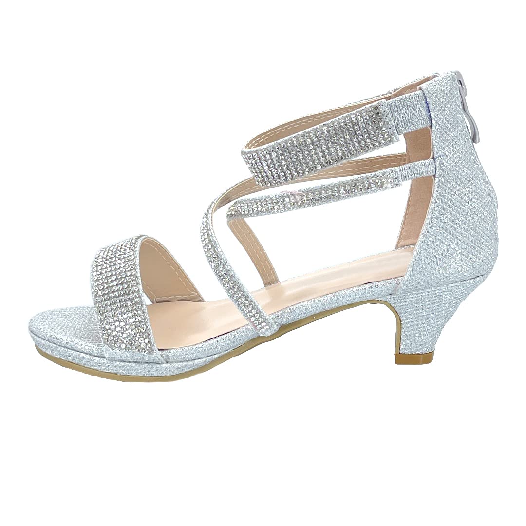 ABSOLEX Girls' Dressy Rhinestone Cross-Strap Open-Toe Low Heel Sandals - Toddler/Little Kid/Big Kid Sizes - Perfect for Weddings, Parties & Special Occasions