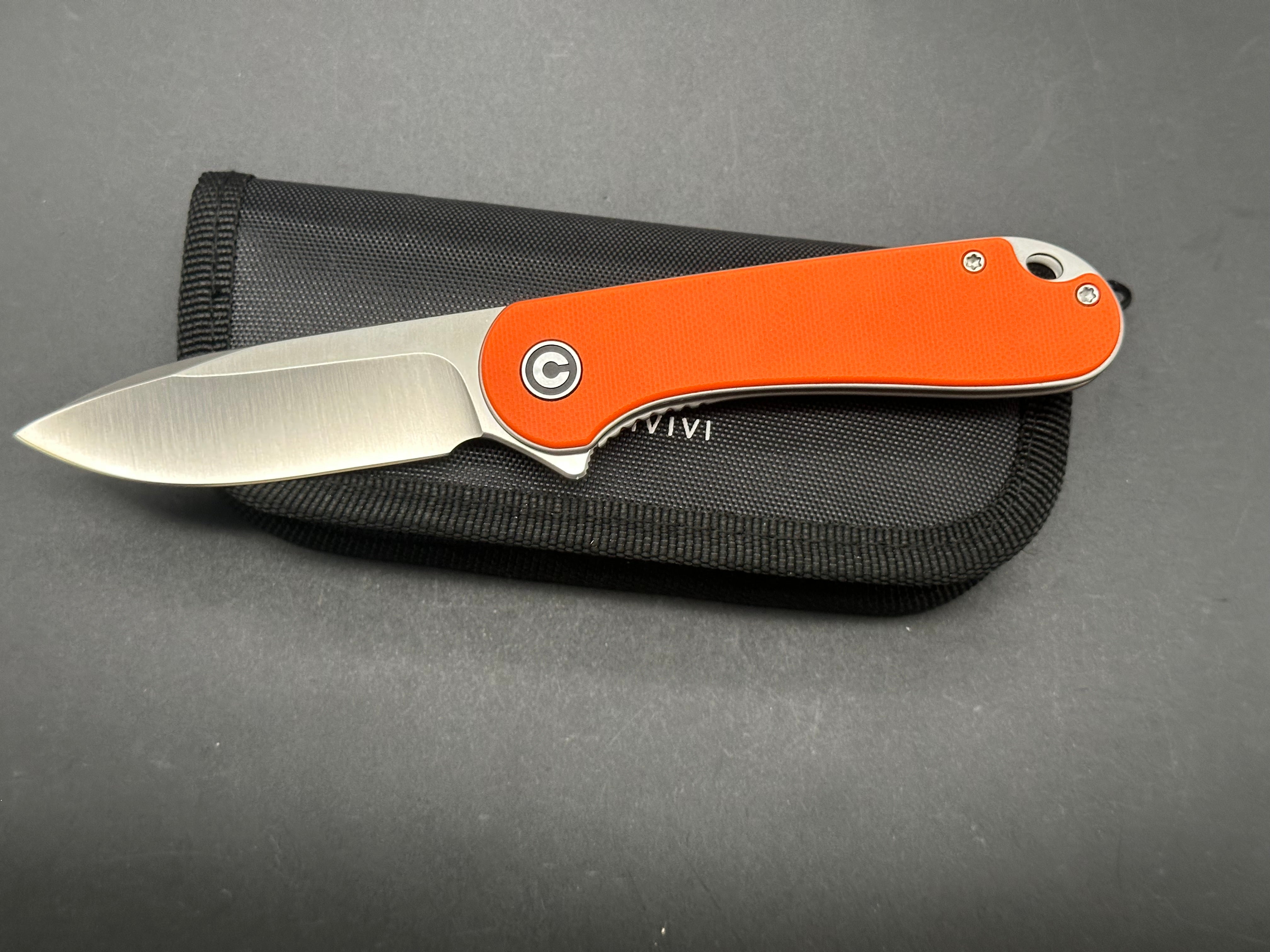 CIVIVI Elementum Liner Lock Folding Knife - Orange G10 Handle, Plain Edge D2 Blade - EDC Pocket Knife for Camping, Hiking & Outdoor Adventures