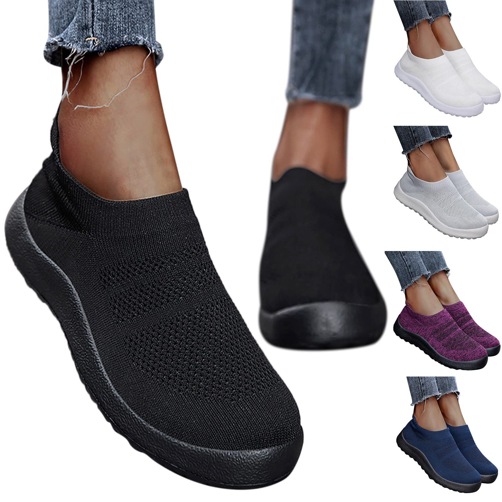 Women's & Men's Slip-On Walking Shoes - Non-Slip Running Sneakers, Breathable Mesh Casual Shoes in Black & Brown | Perfect for Gym, Workout, Travel & Daily Wear