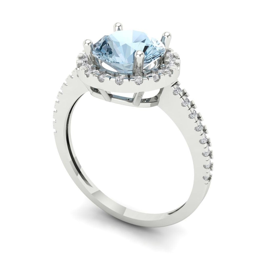 1.82ct Natural Sky Blue Topaz Solitaire Halo Ring in 14K White Gold - Designer Modern Statement Jewelry for Women | Perfect for Weddings, Anniversaries & Special Occasions