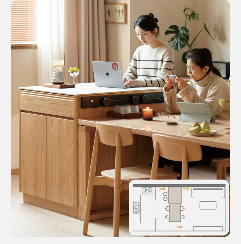 Solid Oak Wood Rock Plate Island - Multi-Functional Dining Sideboard for Kitchen, Dining Room & Living Room Storage