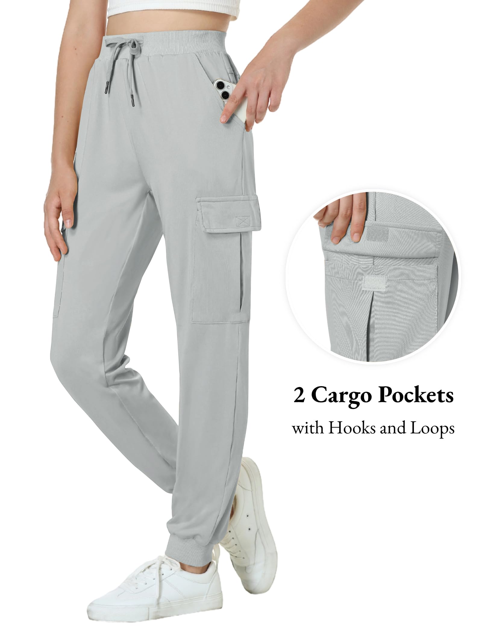 EXARUS Girls Cargo Jogger Pants - Slim Fit with Zip Pockets, Quick Dry Lightweight High Waisted Trousers for Kids 8-14 Years | Perfect for School, Sports & Outdoor Activities
