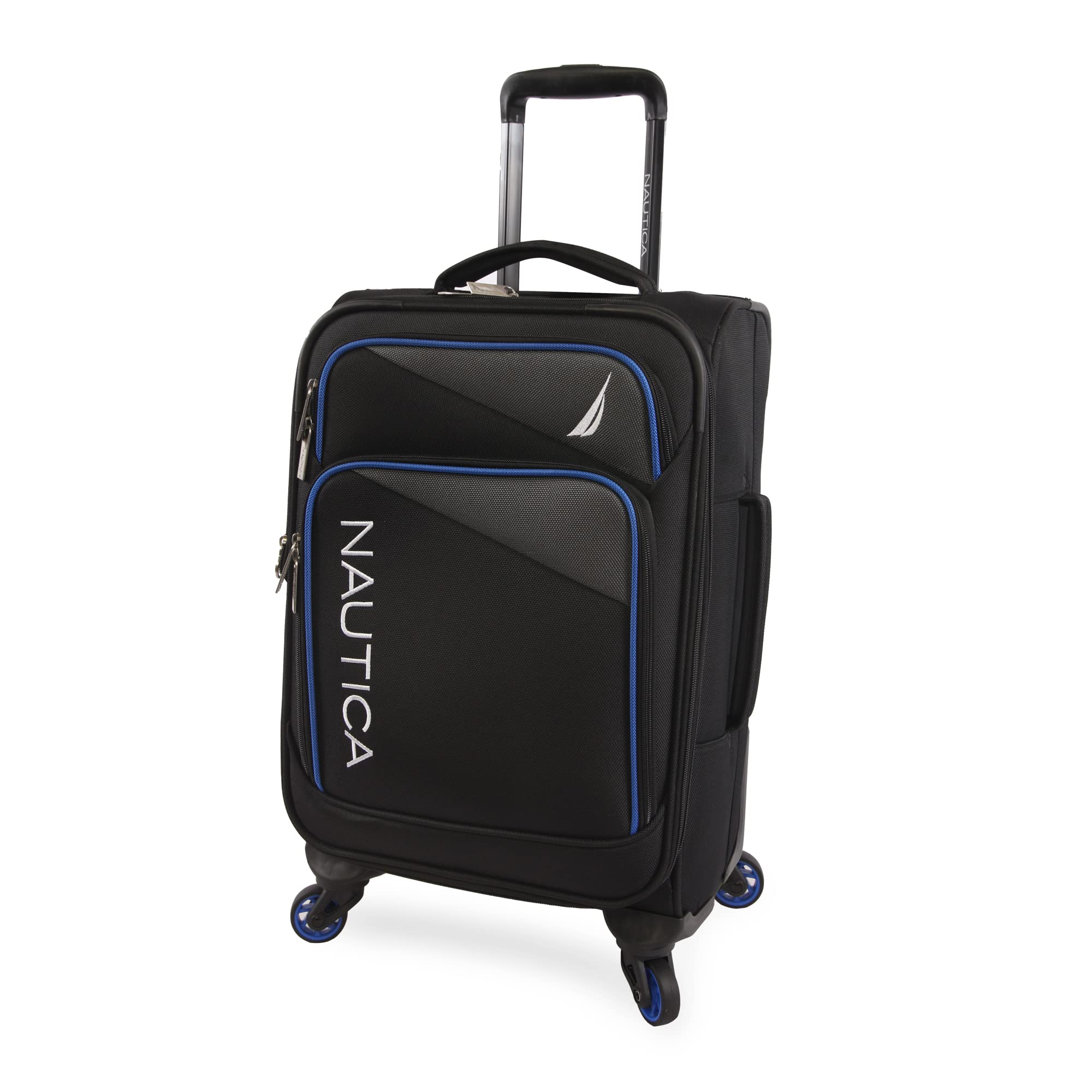 NAUTICA Emry 2-Piece Softside Luggage Set - Black & Blue Spinner Suitcase for Travel, Business Trips & Vacations | Lightweight Durable Carry-On & Checked Bags