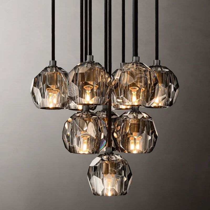 Crystal Ball Cluster Round Chandelier - 14 Inch Modern Ceiling Light Fixture for Dining Room, Bedroom, Living Room & Foyer Decor