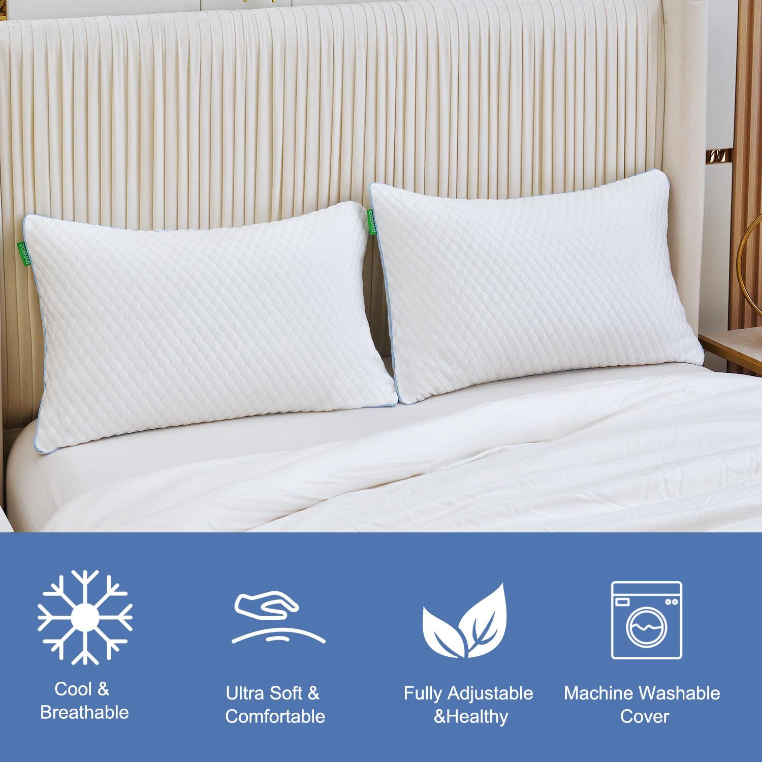 Cooling Memory Foam Pillows 2-Pack - Adjustable Firm Support for Side & Back Sleepers - Bed & Travel Use