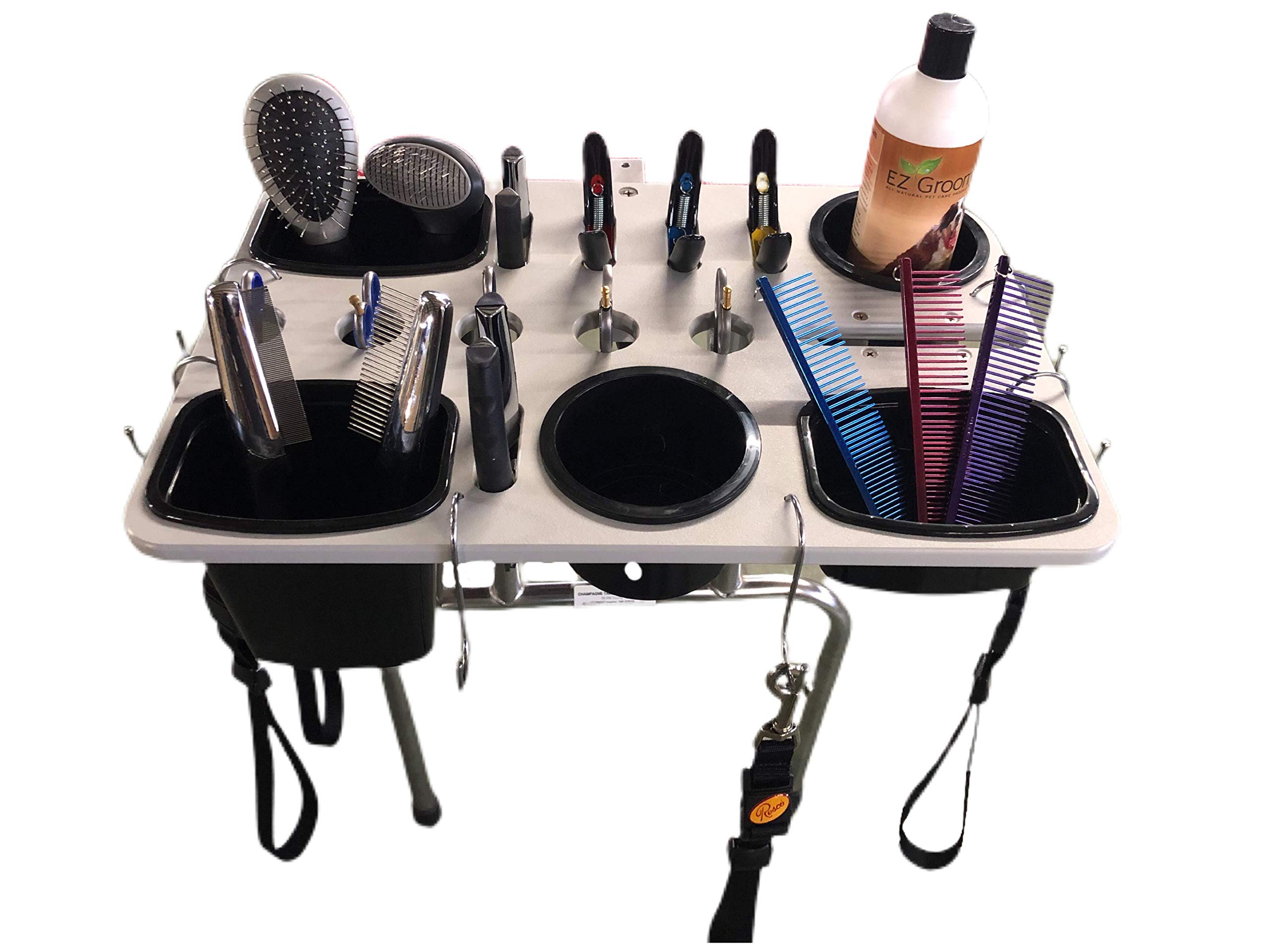 Resco Professional Dog Grooming Table with Removable Tray, Tool Organizer, 2 Cup Holders & Phone Holder - Perfect for Pet Salons, Home Grooming & Mobile Groomers