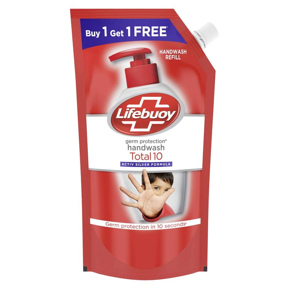 Lifebuoy Total 10 Antibacterial Hand Wash Liquid Refill Pouch - 750ml | Kills 99.9% Germs | For Home, Office & Travel Use
