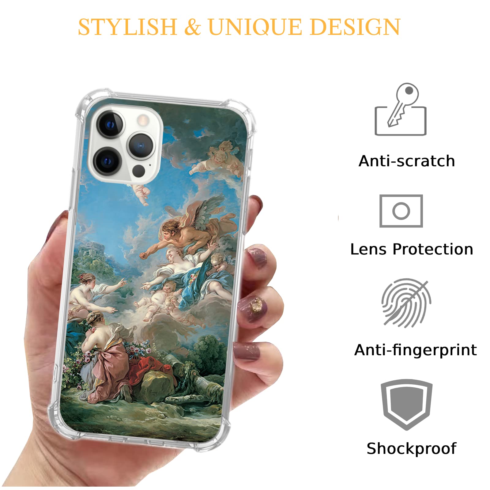 Angels Iconic Rococo Art Painting Phone Case Compatible with iPhone 12 & iPhone 12 Pro - Protective Cover for Women & Girls - Perfect for Daily Use, Travel & Gift Giving