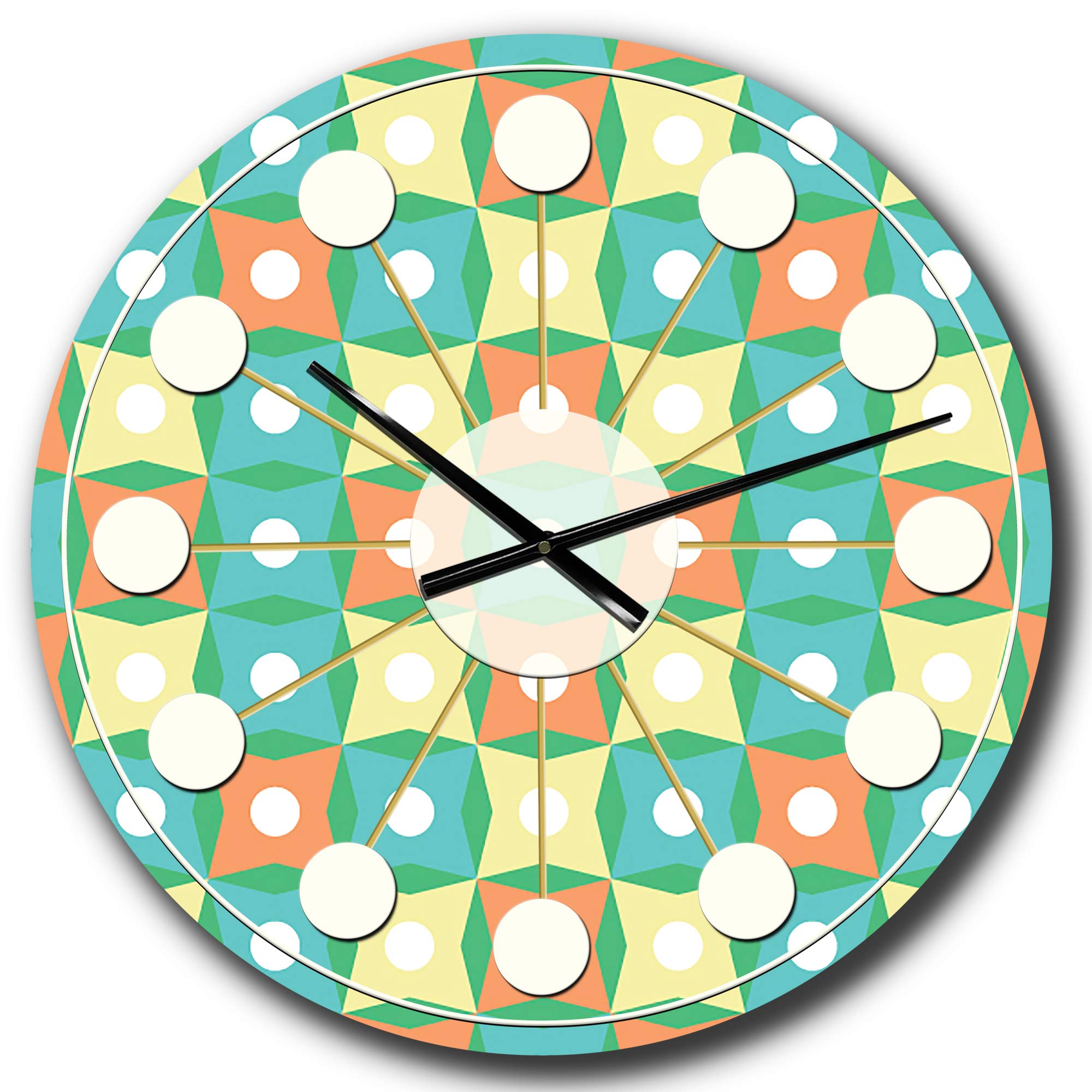 Designart Abstract Retro Pattern Mid-Century Modern Round Wall Clock - Metal Decorative Wall Art for Home, Living Room, Bedroom & Office Decor | Perfect for Boho, Vintage & Contemporary Interior Design Styles