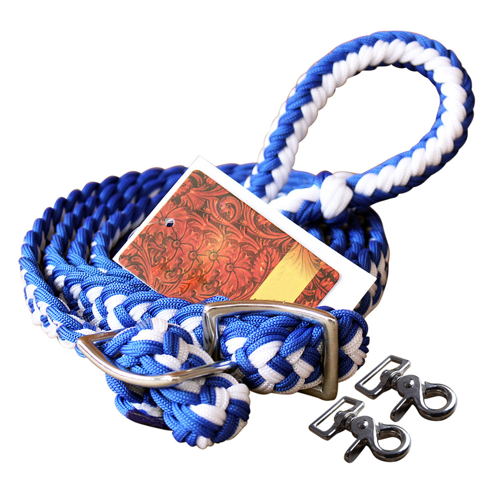 1 X 8Ft Hilason Braided Poly Barrel Horse Racing Reins with Flat Grip Knots & Snaps - Durable Equestrian Equipment for Barrel Racing, Training & Western Riding